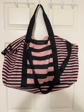 Victoria's Secret Pink and Black Striped Weekend Tote